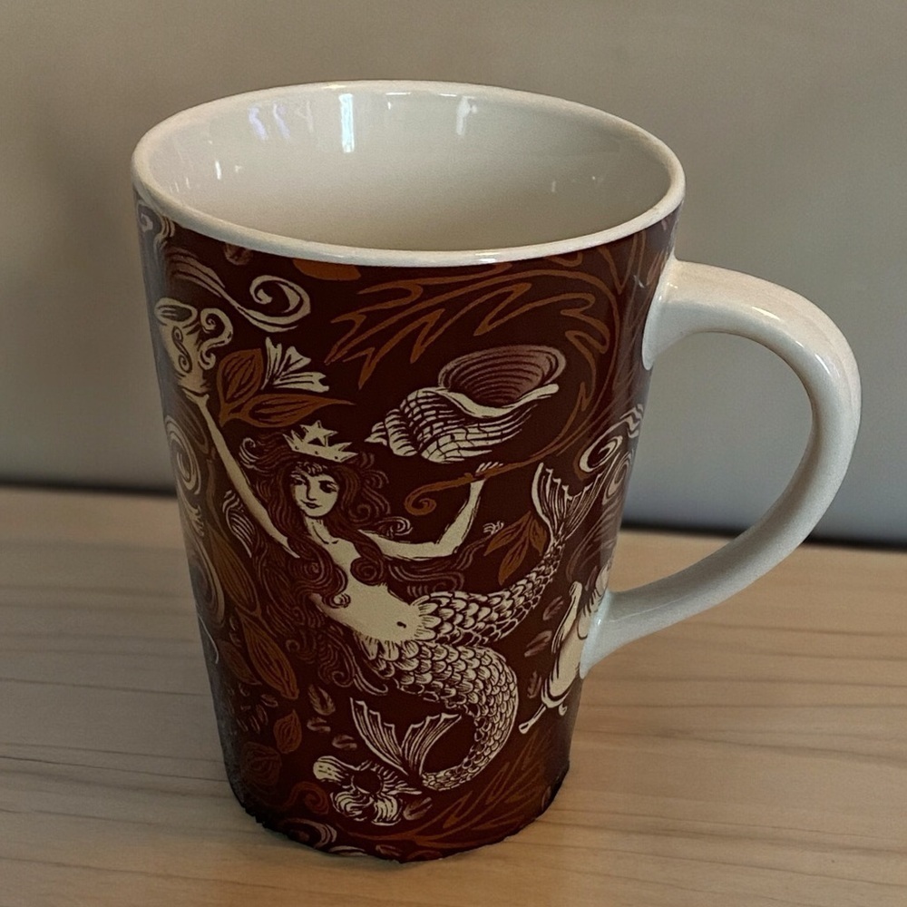 2006 Starbucks Coffee Mug Split Tail Mermaid 35th Anniversay Brown  Flower